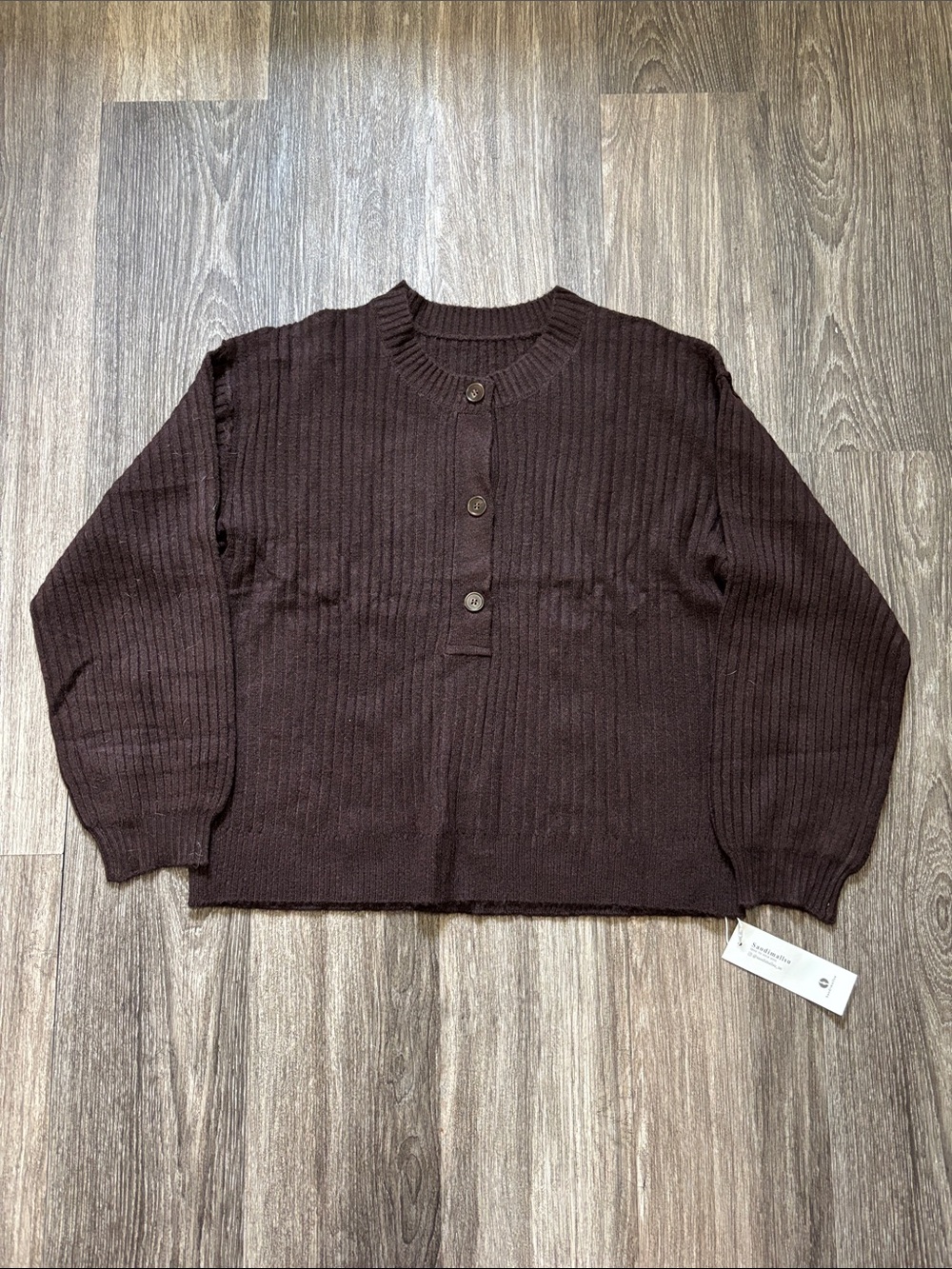 Women’s Ribbed Henley Sweater - Brown